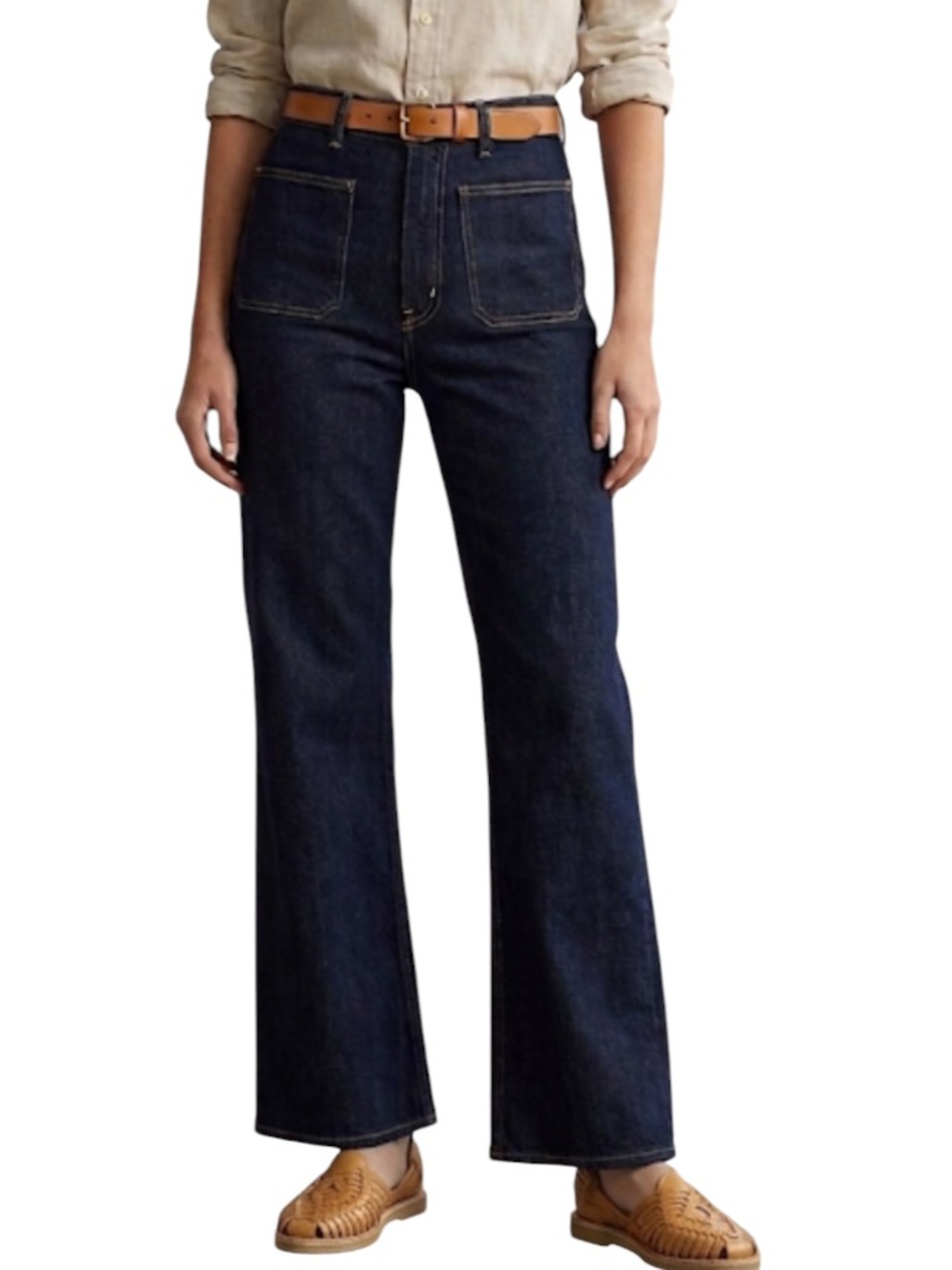 NWT Polo Ralph Lauren High Rise Wide Leg Patch Pocket Jeans Dark Wash 33
AA